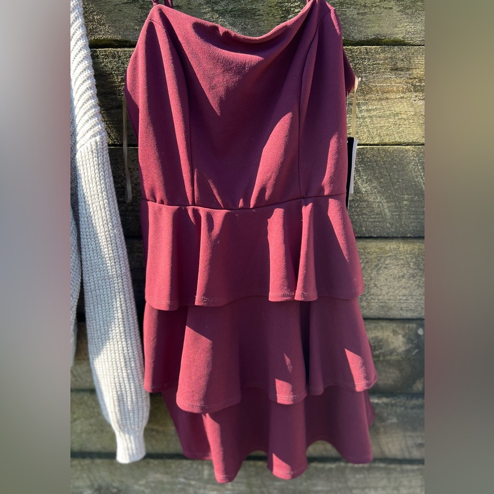 Trixxi Burgundy Tiered Dress